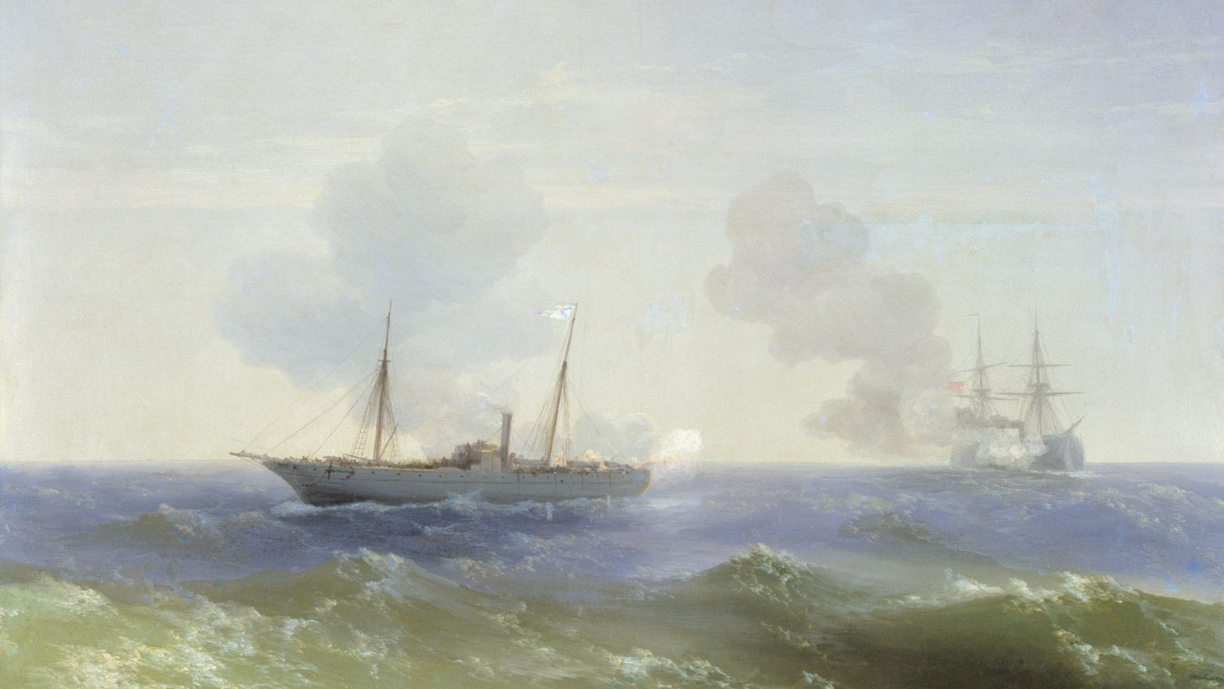 И. К. Айвазовский. Бой парохода «Веста» с турецким броненосцем «Фехти-Буленд» в Чёрном море 11 июля 1877 года