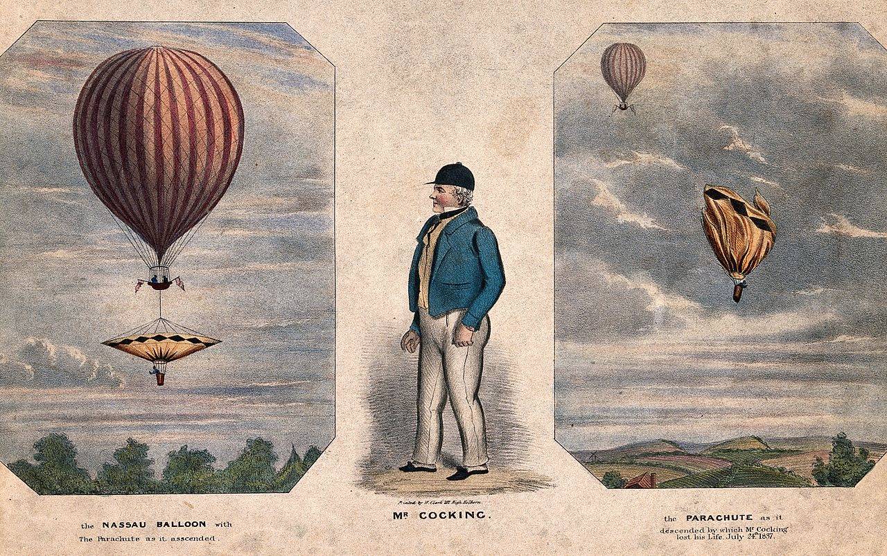 Неизвестный автор. Воздушный шар с парашютом. 1857
