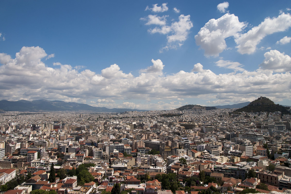 Вид на город с Акрополя Греция, Афины 