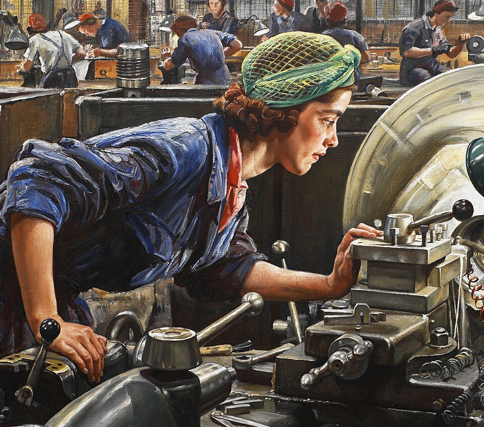 Лаура Найт. Руби Лофтус наносит резьбу на казённик (задняя часть артиллерийского или минометногго ствола). 1943