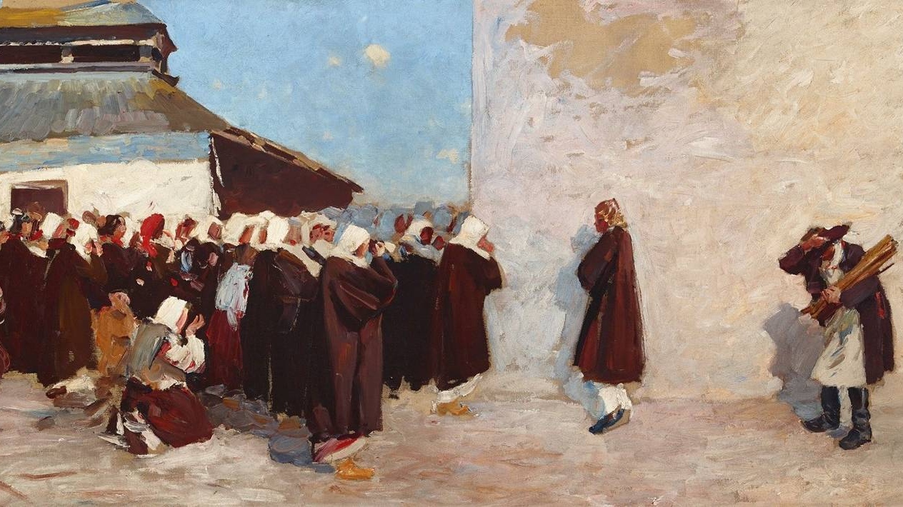 Юлиан Фалат. Перед православной церковью (фрагмент). 1899
