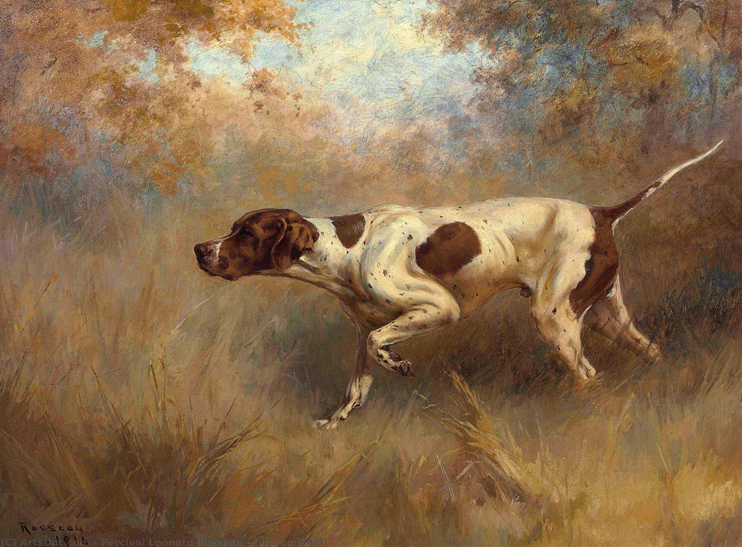 Персиваль Леонард Руссо. Охотничая собака в стойке. 1916