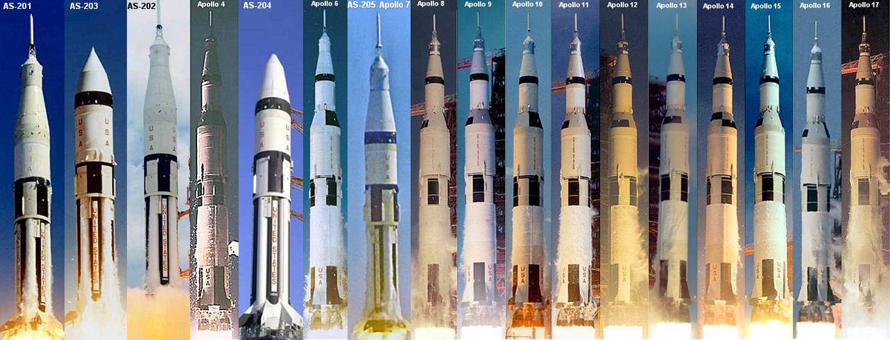 Запуск программы «Аполлон» (1-4 - беспилотный и 5-13 - пилотируемый)