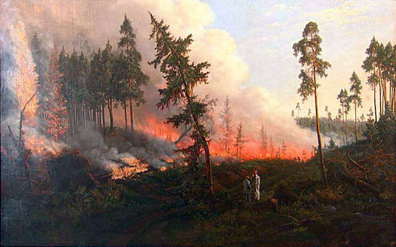 Викентий Дмоховский. Лесной пожар (Фрагмент). 1860