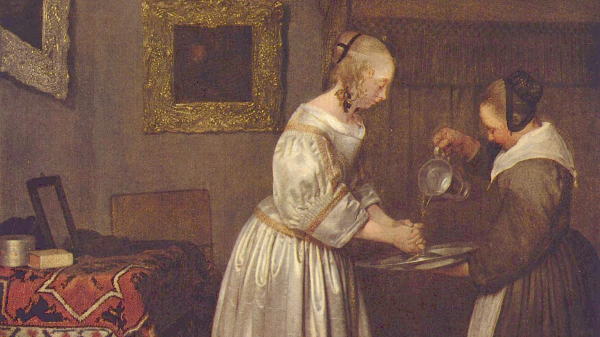Герард Терборх Младший. Дама, моющая руки (фрагмент). 1665