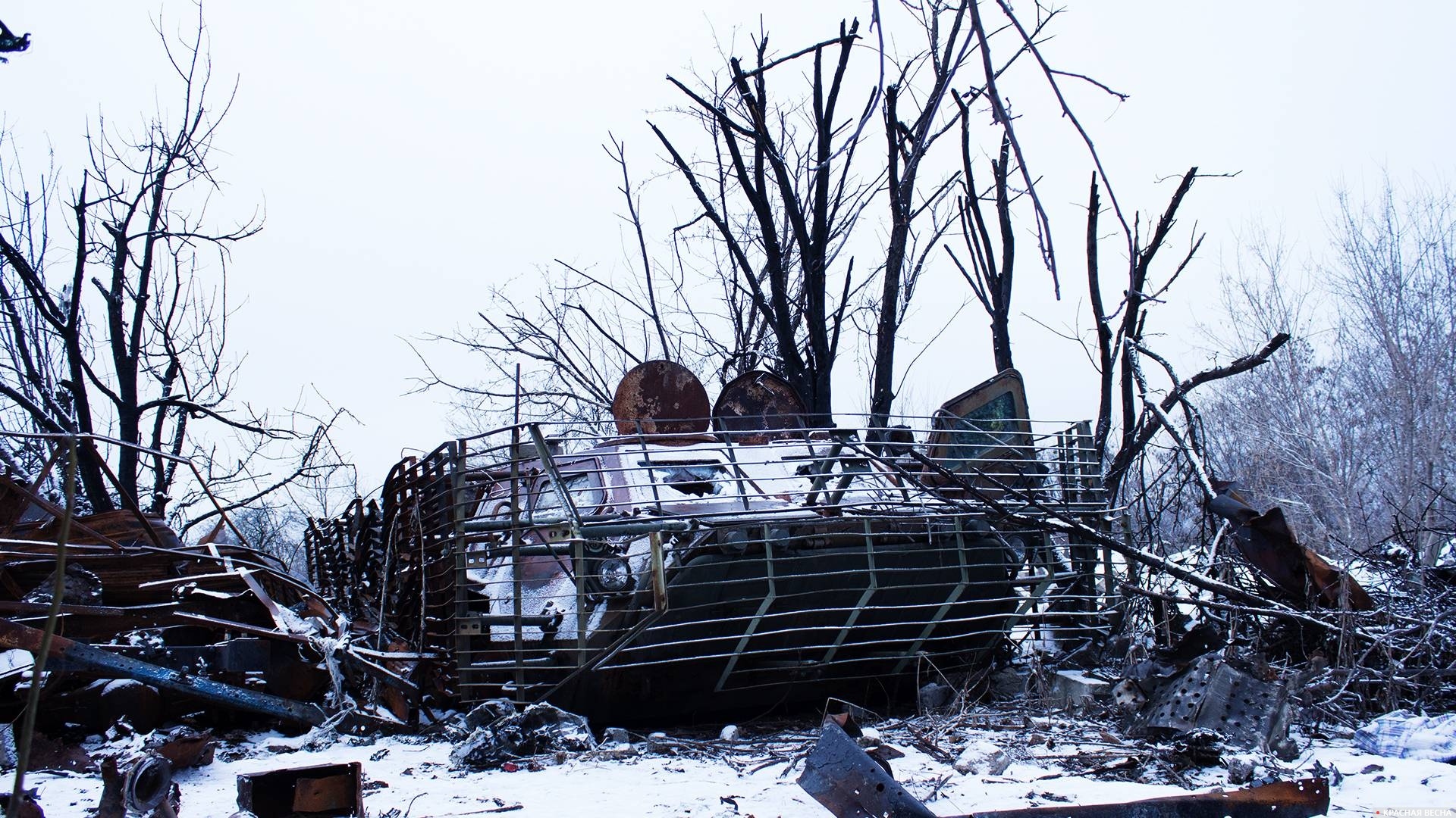 Сожженный БТР «Буцефал» ВСУ с защитой от выстрела РПГ