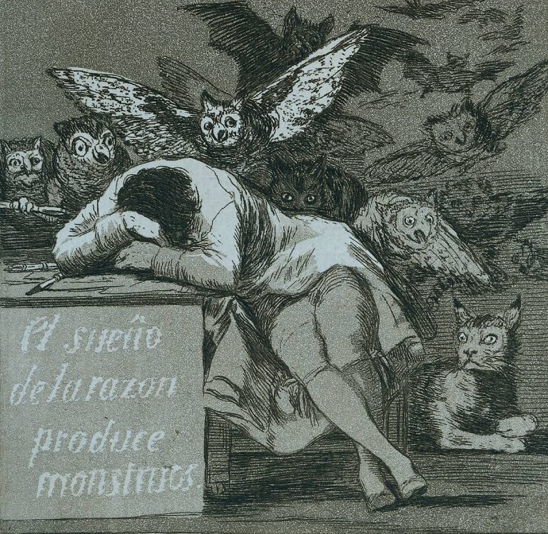 Франсиско Гойя. Сон разума рождает чудовищ (фрагмент). 1797
