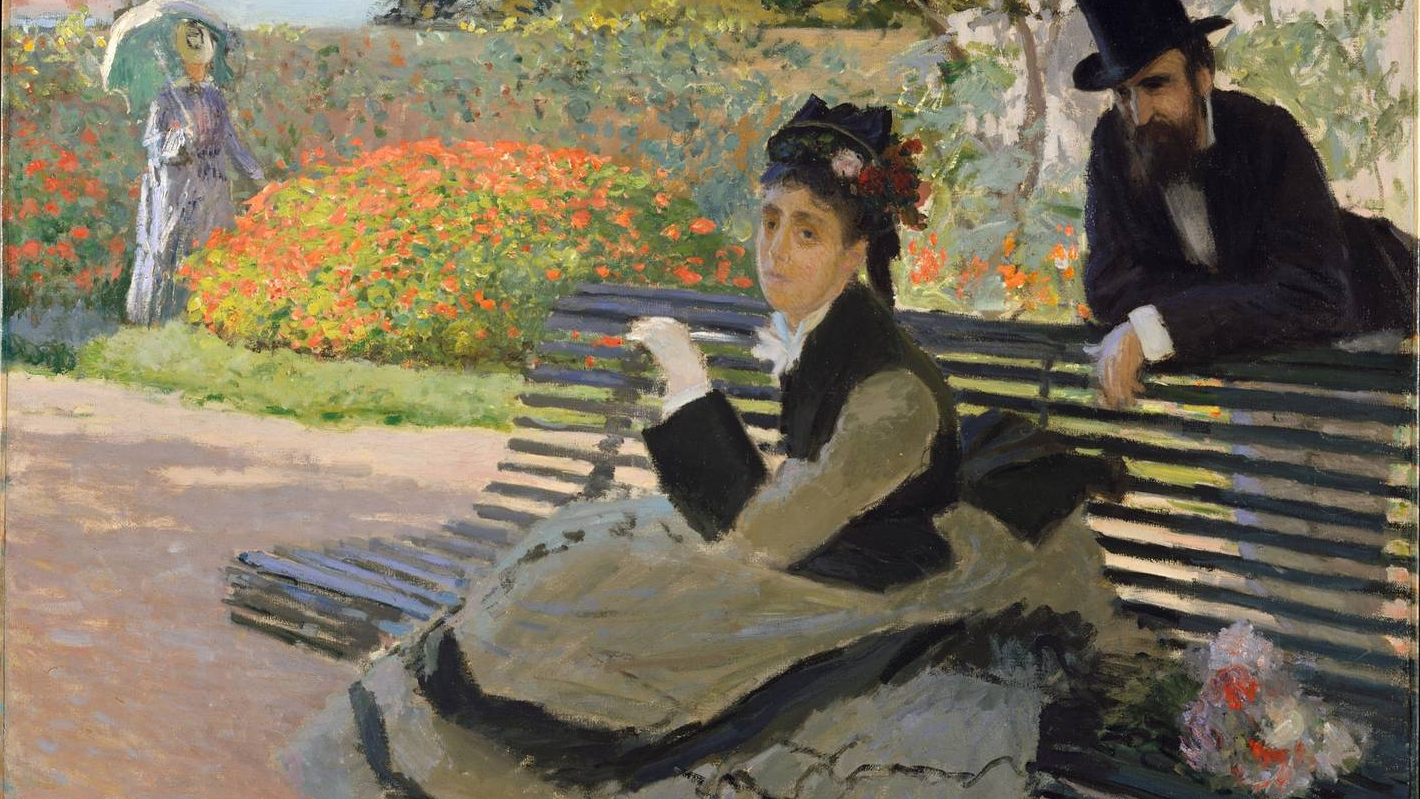Клод Моне, Камилла Моне на садовой скамейке, 1873