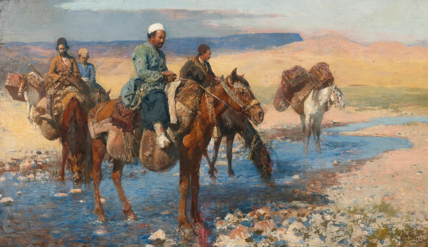 Эдвин Лорд Уикс. Лошади на переправе — Персия. до 1903