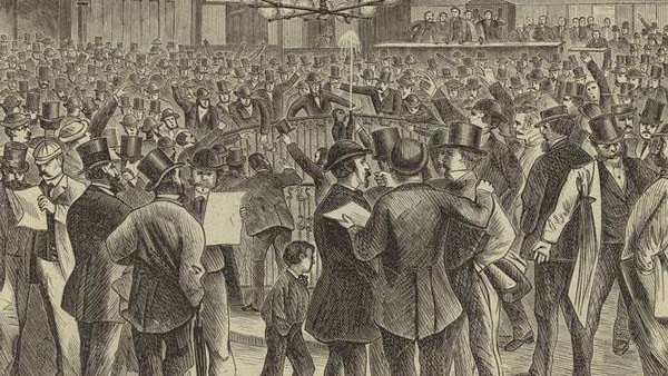 Гравюра паники на Нью-Йоркской фондовой бирже 1873 года