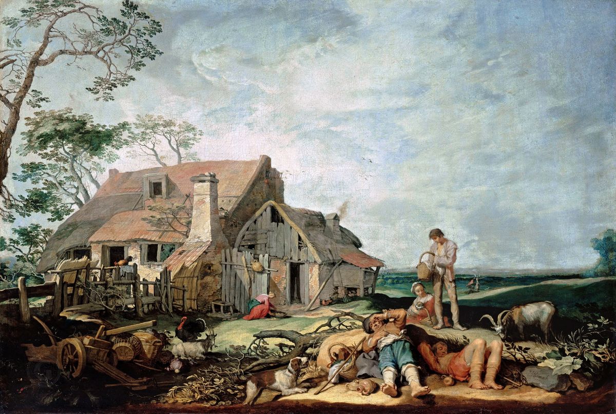 Абрахам Блумарт. Пейзаж с крестьянами и Товией с ангелом. 1650