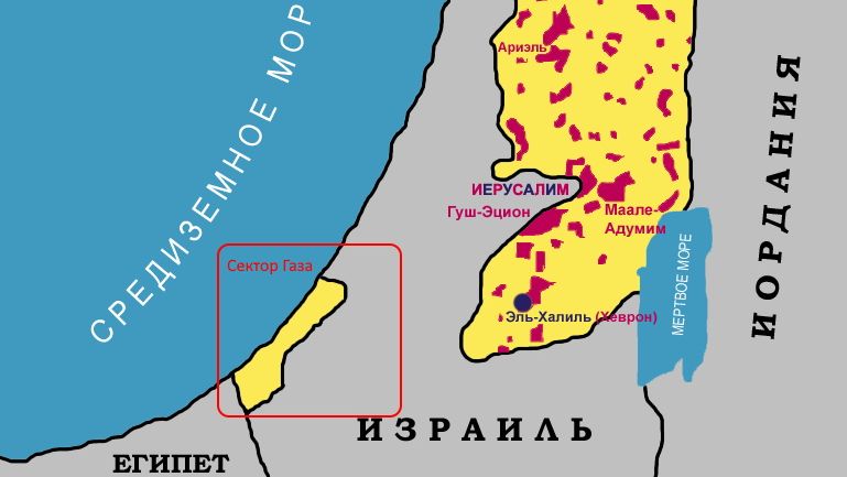 Сектор Газа на карте Израиля