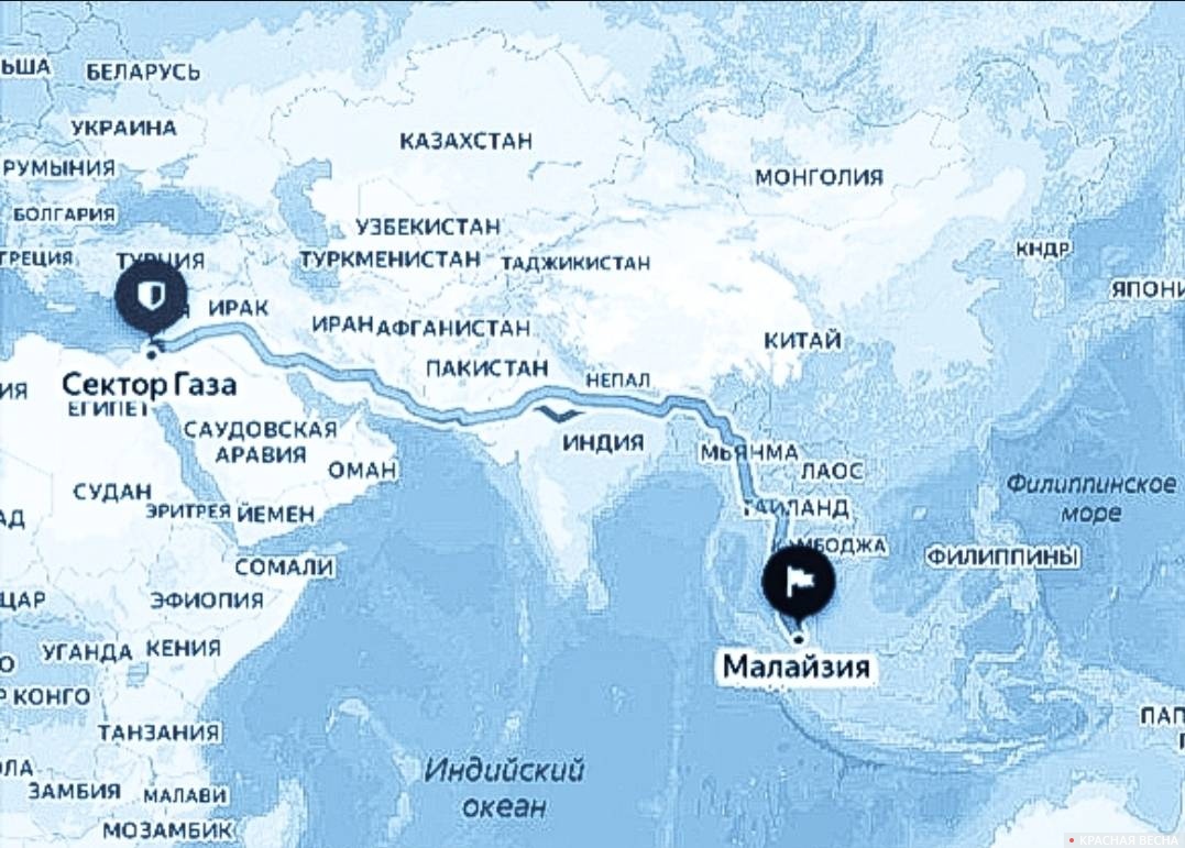 Сектор Газа и Малайзия на карте