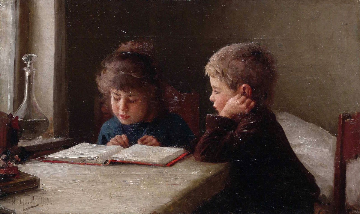 И. Горохов. Дети за чтением. 1900