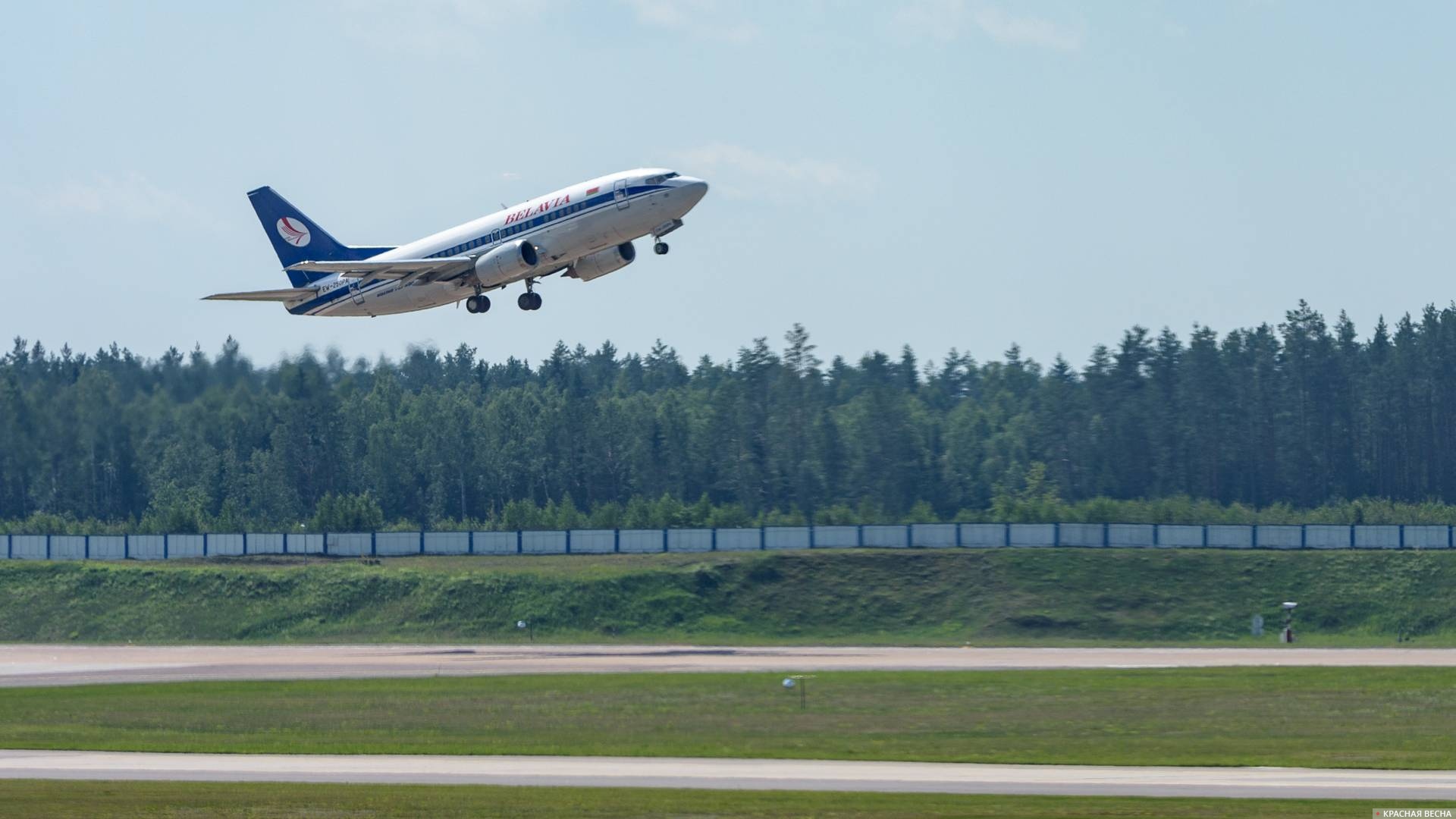 Самолет Белавиа взлетает в аэропорту Минск