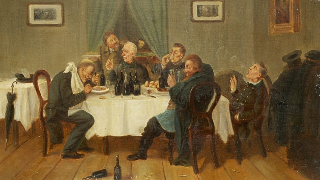 Леонид Соломаткин. Угощение чиновников. 1864