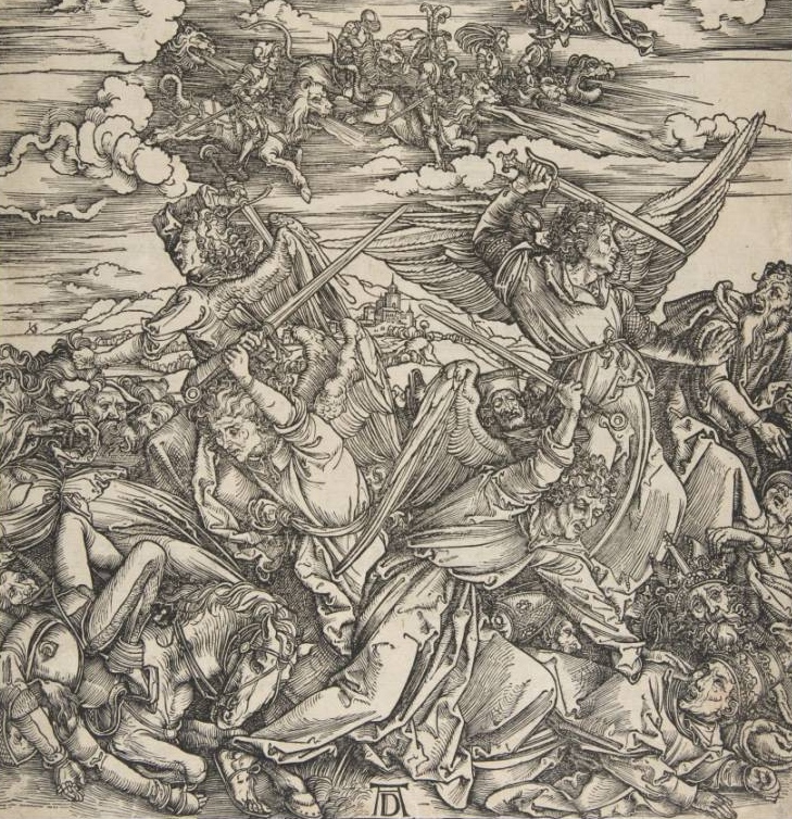 Альбрехт Дюрер. Четыре гневных ангела (фрагмент). 1511