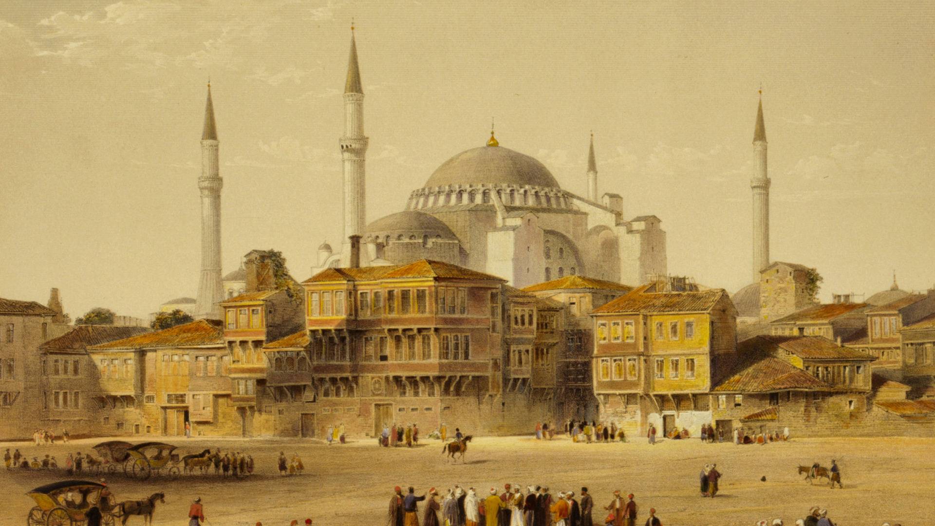 Гаспар Фоссати. Внешний вид мечети до реставрации (из альбома «Айя София в Константинополе»). 1848
