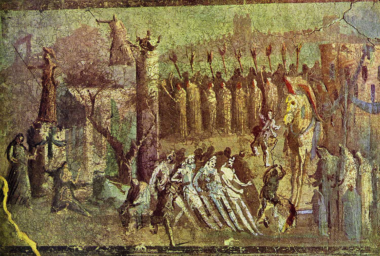 Фреска «Троянский конь», изображающая прибытие троянского коня в Трою. Помпеи, 45–79 гг.