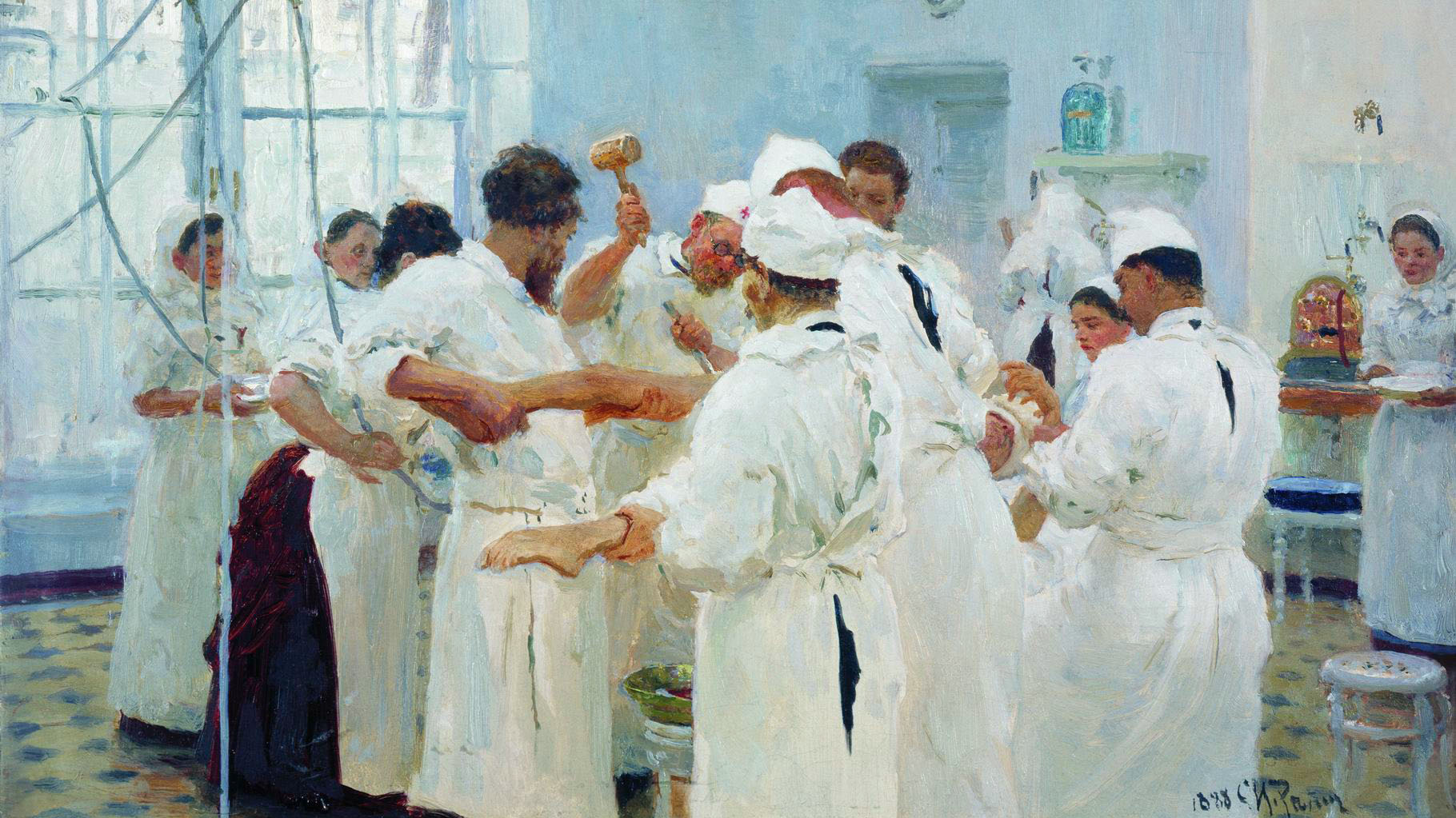 Илья Репин. Хирург Е. В. Павлов в операционном зале. 1888