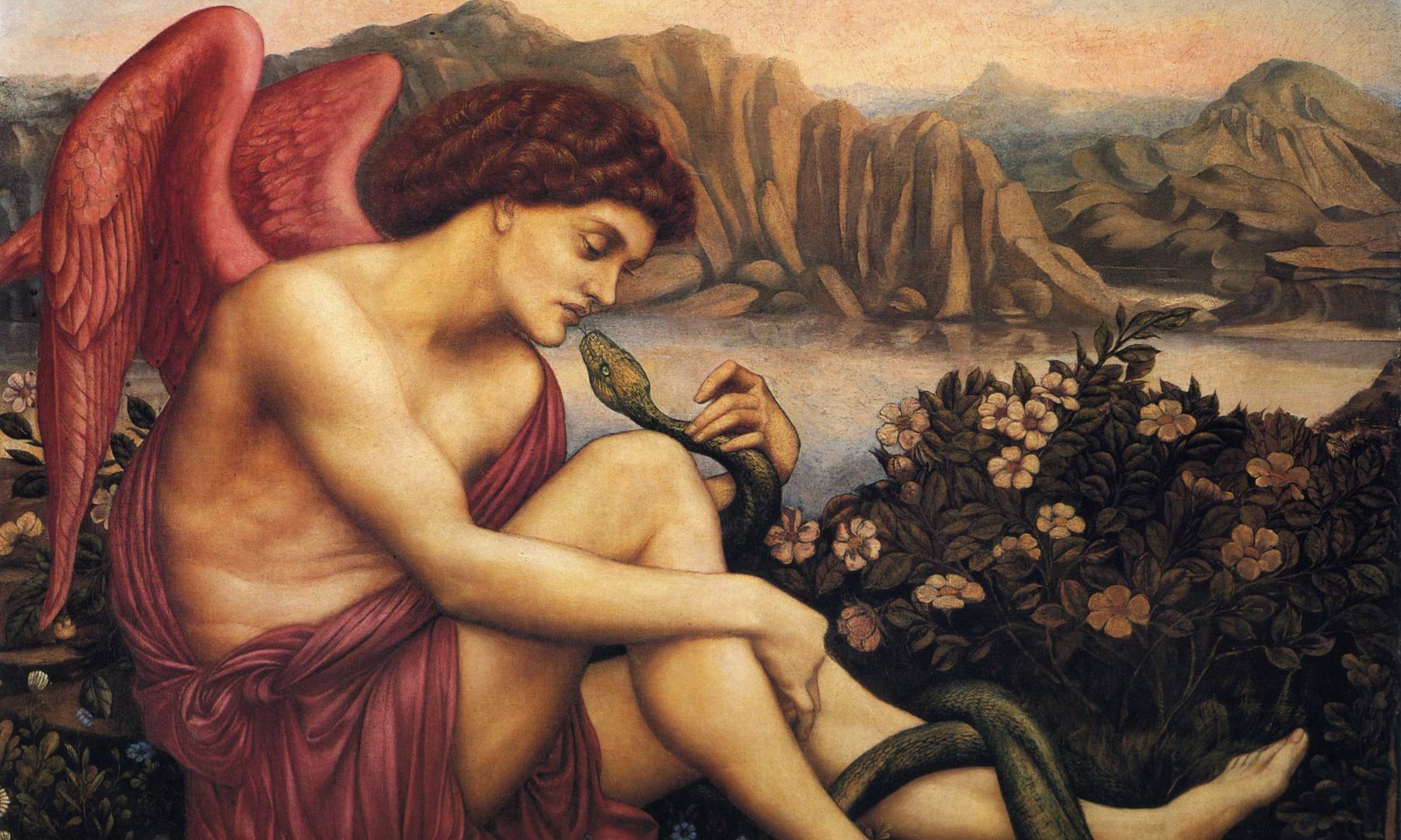 Эвелин Де Морган.  Ангел и змей (фрагмент). 1870