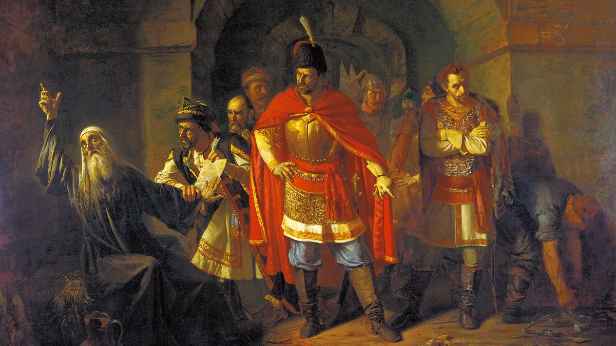 Павел Чистяков. Патриарх Гермоген отказывает полякам подписать грамоту. 1860