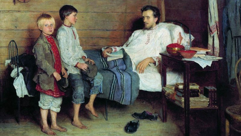 Николай Богданов-Бельский. У больного учителя (фрагмент). 1897