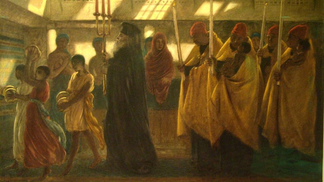 Симеон Соломон.Коптское крестное шествие. Акварель.1865