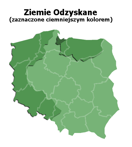 Возвращённые территории на карте современной Польши
