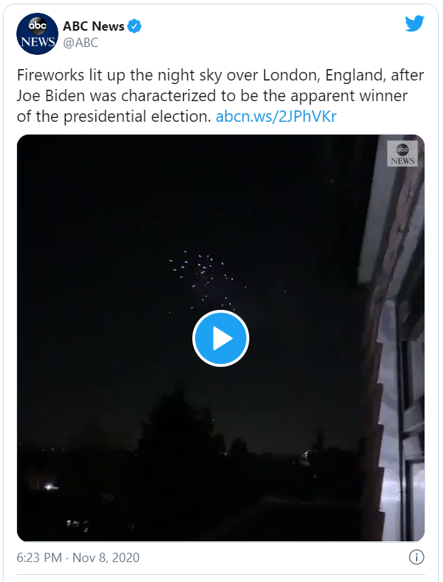 Скриншот со страницы американского телеканала ABC в соцсети Twitter от 8.11.2020