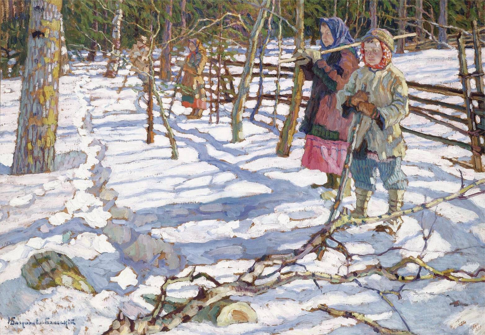 Николай Богданов-Бельский. Юные охотники на медведя. 1918