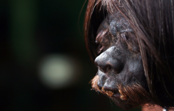 Голова тсантса в музее Амазонии в Кито