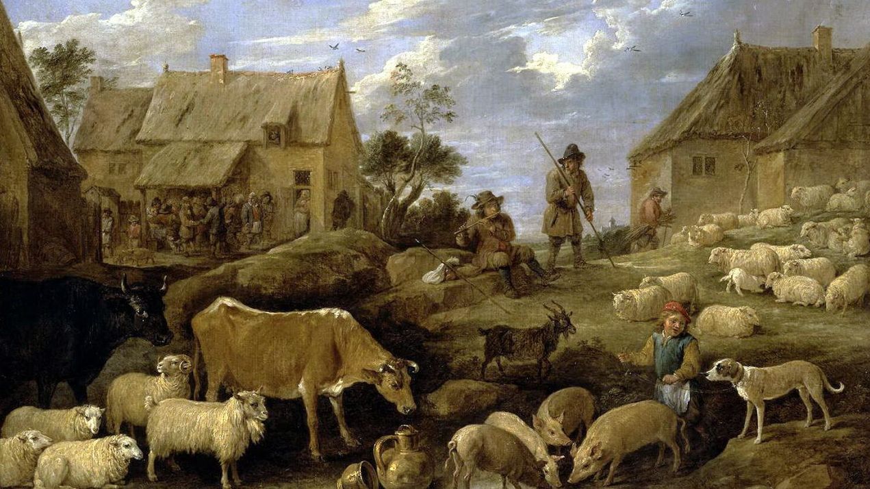 Давид Тенирс Младший. Пейзаж с пастухом и стадом (фрагмент). 1650-е
