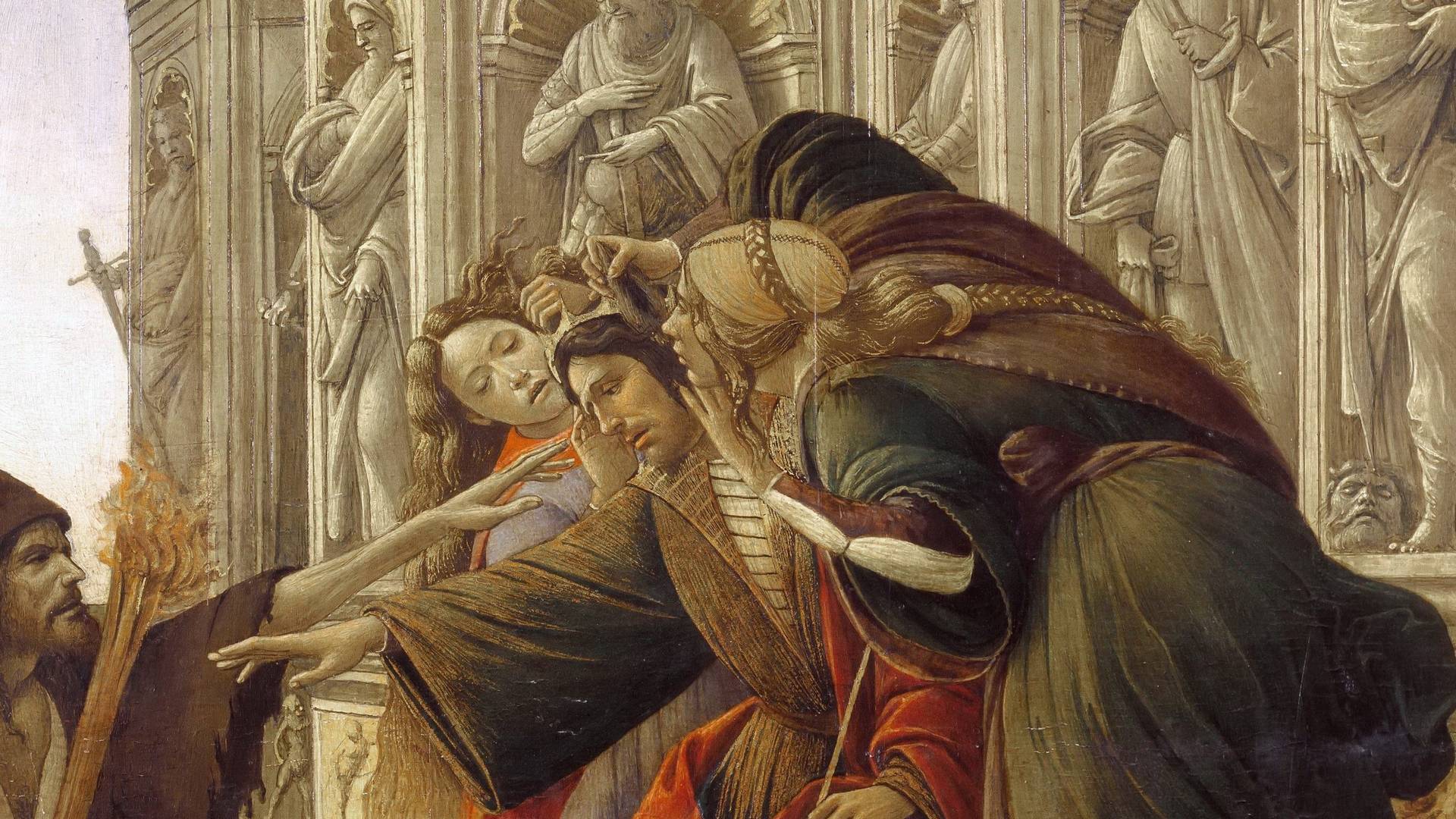 Сандро Боттичелли. Клевета (фрагмент «Царь Мидас на троне в окружении Подозрения и Невежества»). 1495