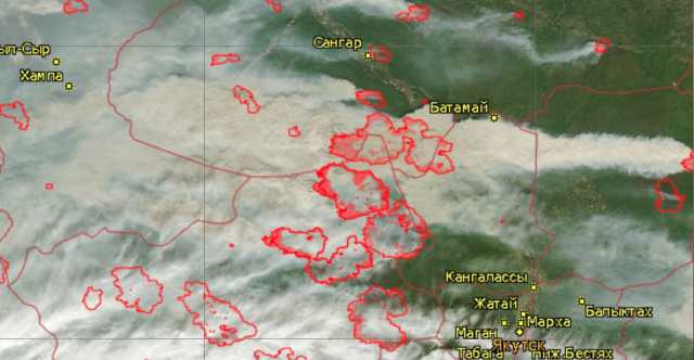 Якутия. Пожары в регионе. Снимок из космоса