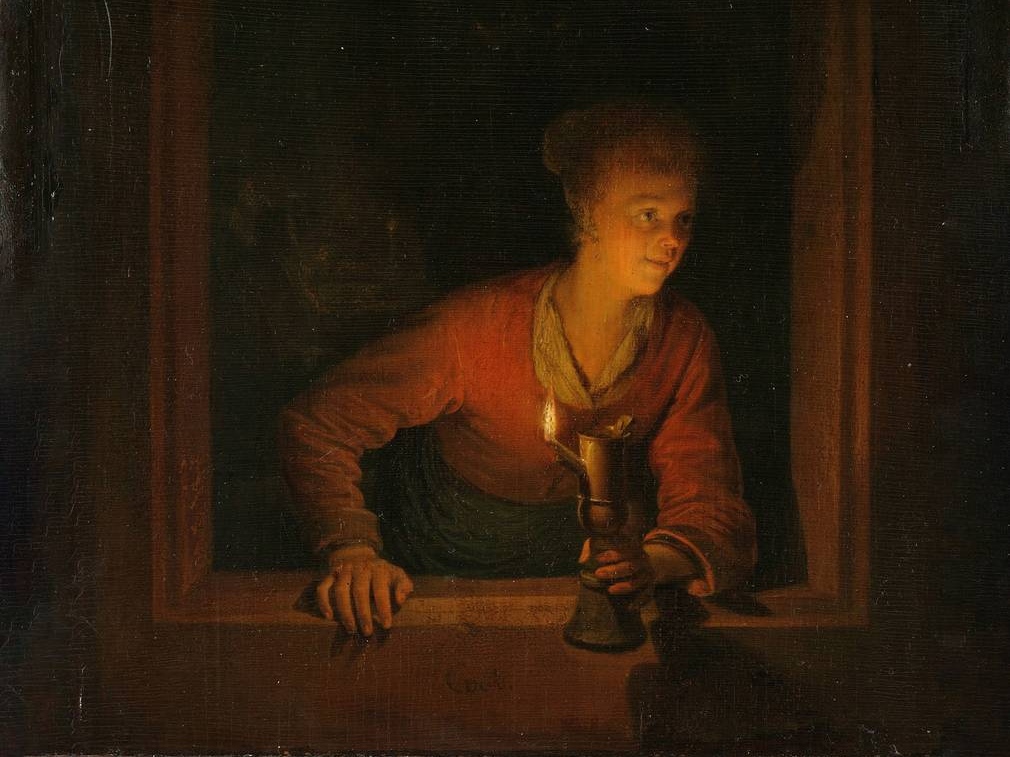 Геррит Доу. Девушка с масляной лампе в окне (фрагмент). 1645-1675
