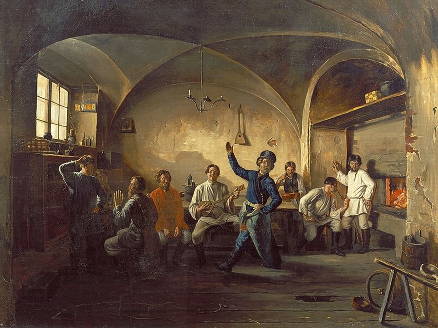 Лавр Плахов. Пирушка водовозов (фрагмент). 1833