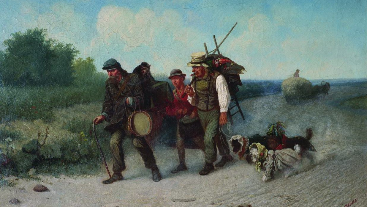 Леонид Соломаткин. Странствующие музыканты (фрагмент). 1872