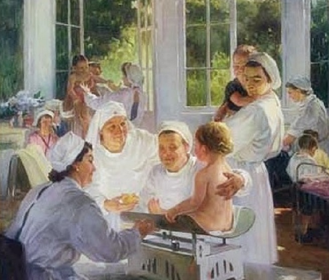 Фёдор Шапаев. Июльское утро детсада (фрагмент). 1957