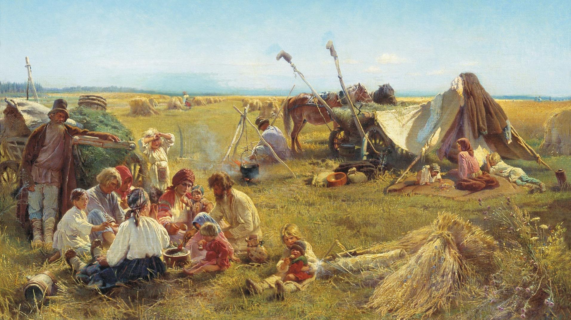 Маковский Константин. Крестьянский обед в поле. 1871 год