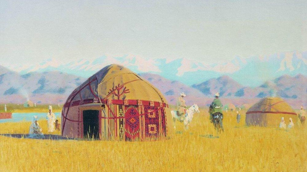 Василий Верещагин. Киргизия. Юрты на берегу реки Чу. 1875