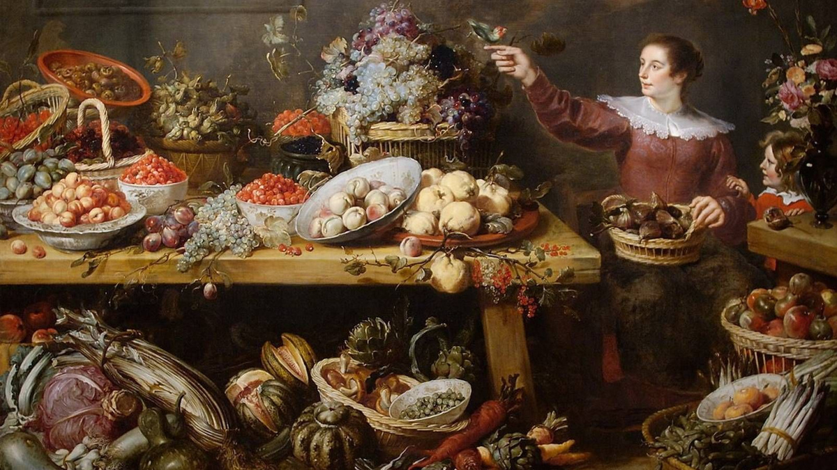 Франс Снейдерс. Натюрморт с фруктами и овощами. 1635