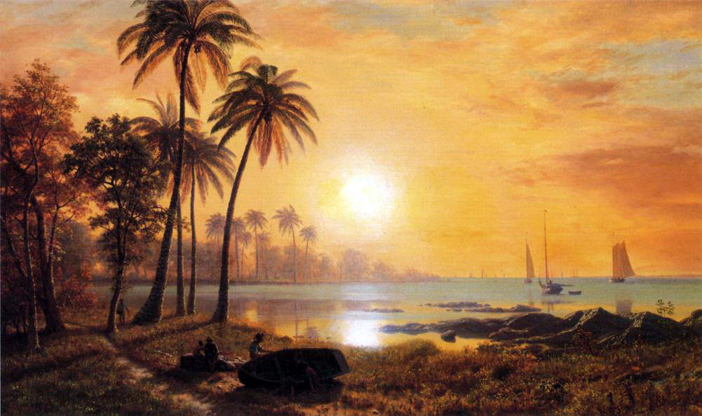 Альберт Бирштадт. Тропический пейзаж с рыболовными судами в заливе