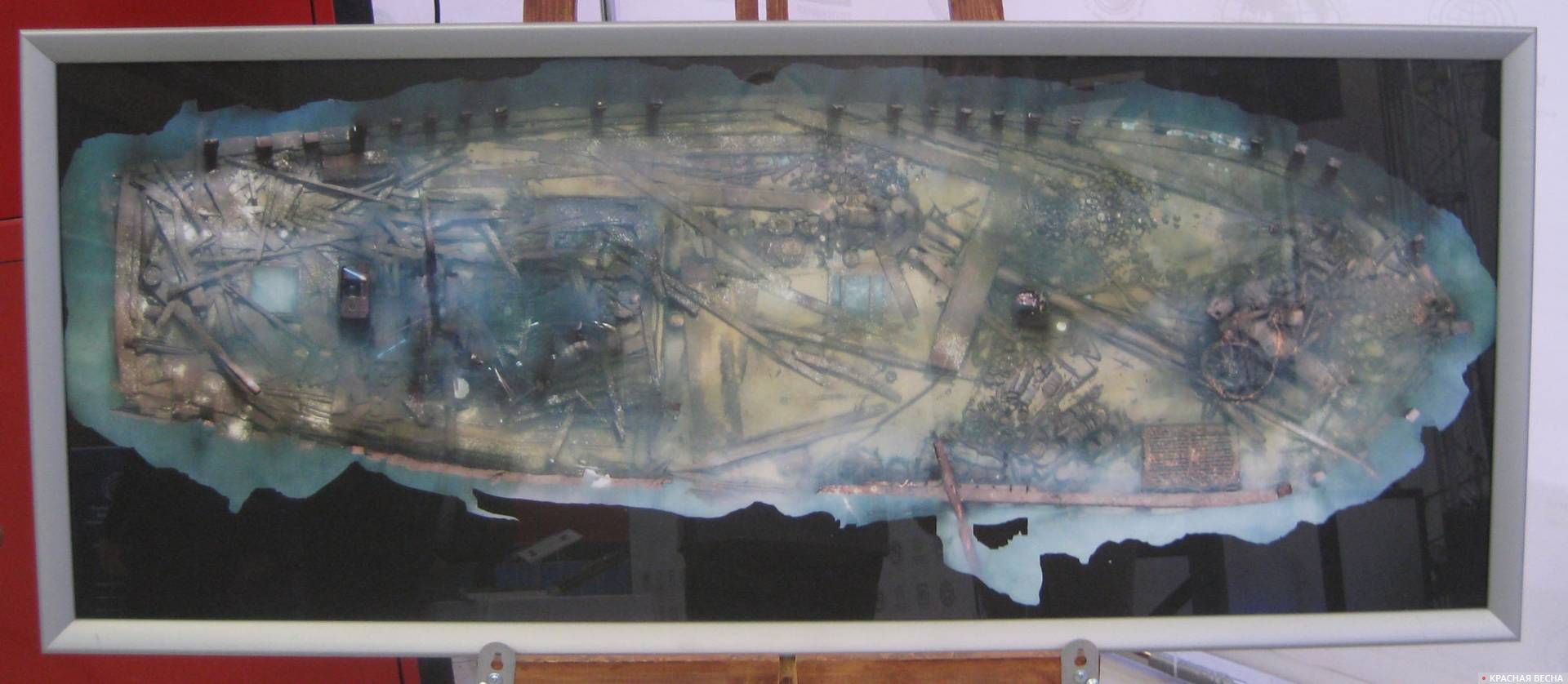 Фотомонтаж поверхности затонувшего не идентифицированного английского кеча под кодовым названием «посудник». 23.01.2019