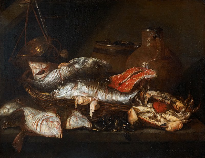 Абрахам Ван Бейерен. Натюрморт с рыбой. 17 век