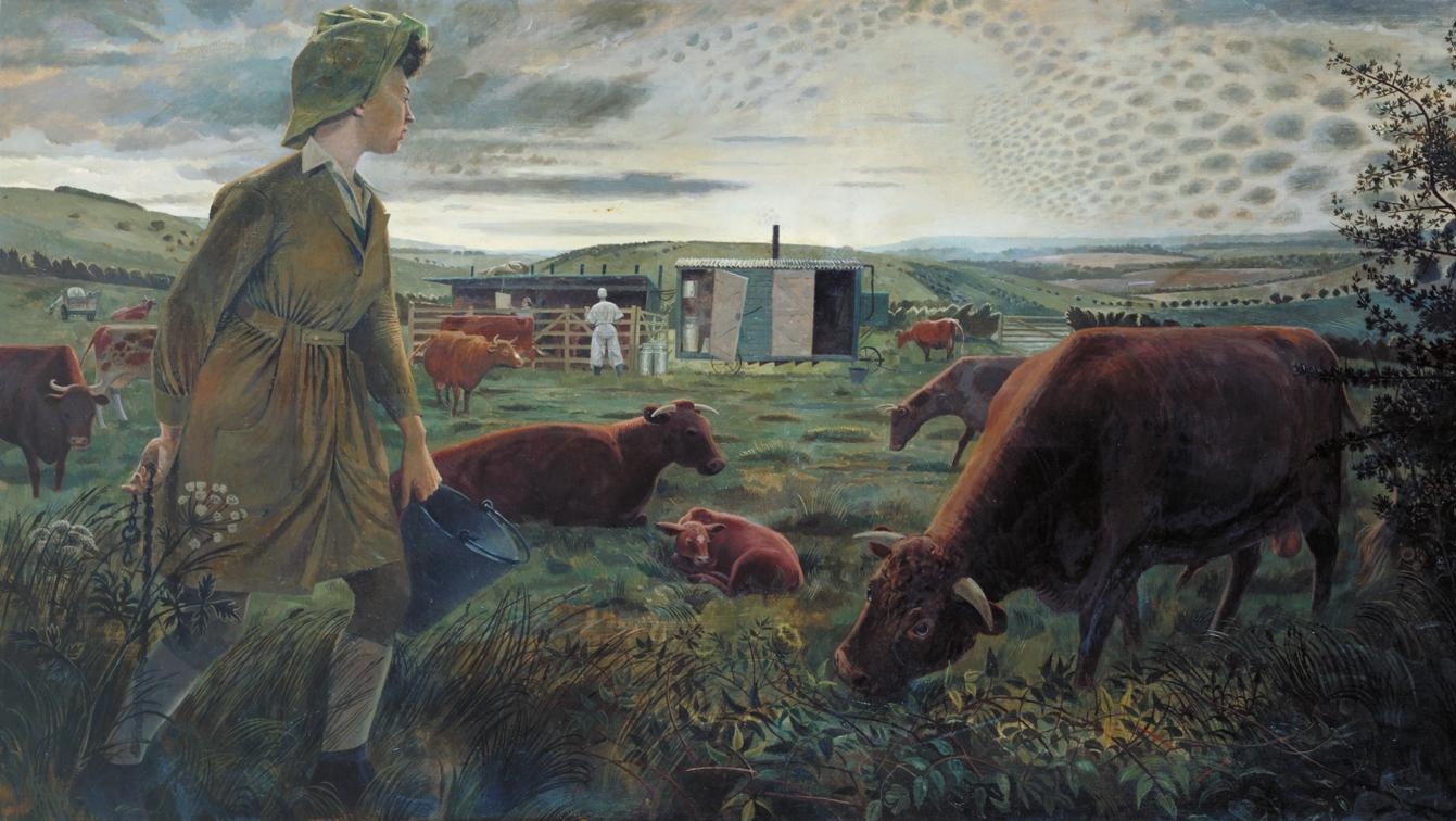 Эвелин Данбар. Деревенская девушка и бык (фрагмент). 1945