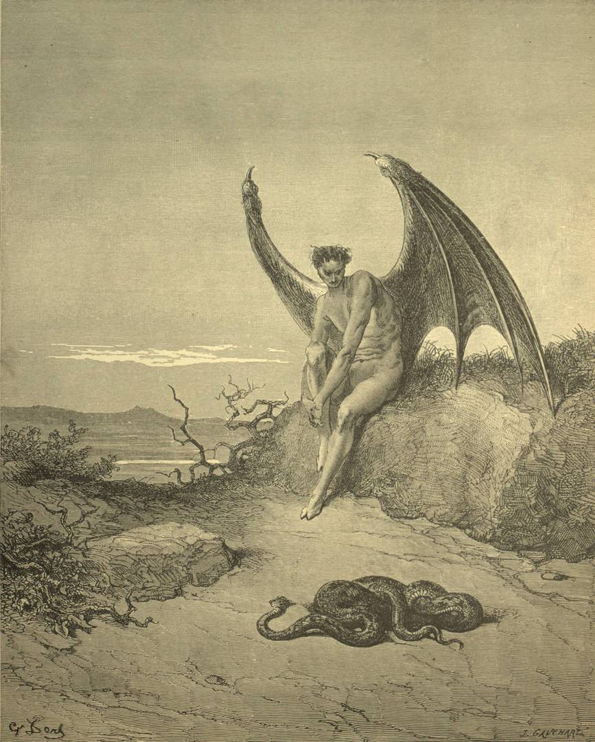 Гюстав Доре. Сатана и змей, искусивший Еву. XIX век
