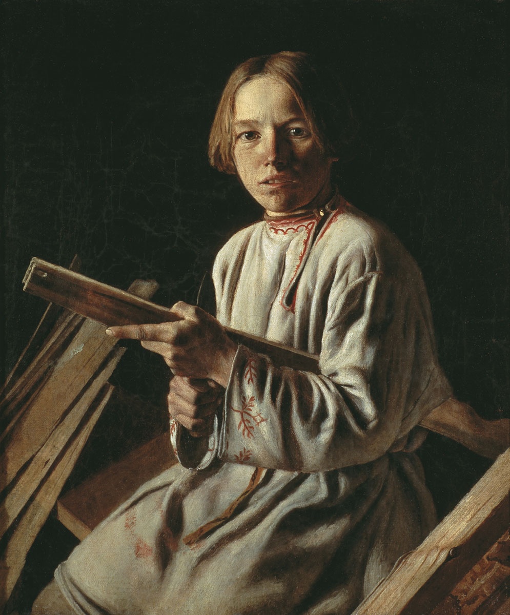 Лавр Плахов. Крестьянский мальчик с лучиной. 1830-е