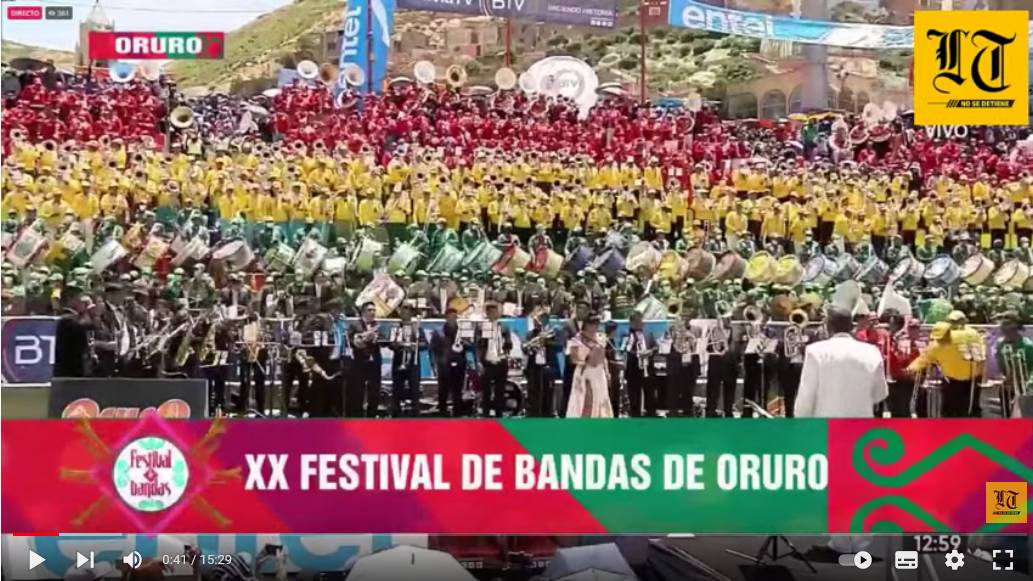 Скриншот YouTube-канала газеты Los Tiempos XX Фестиваль оркестров в Оруро