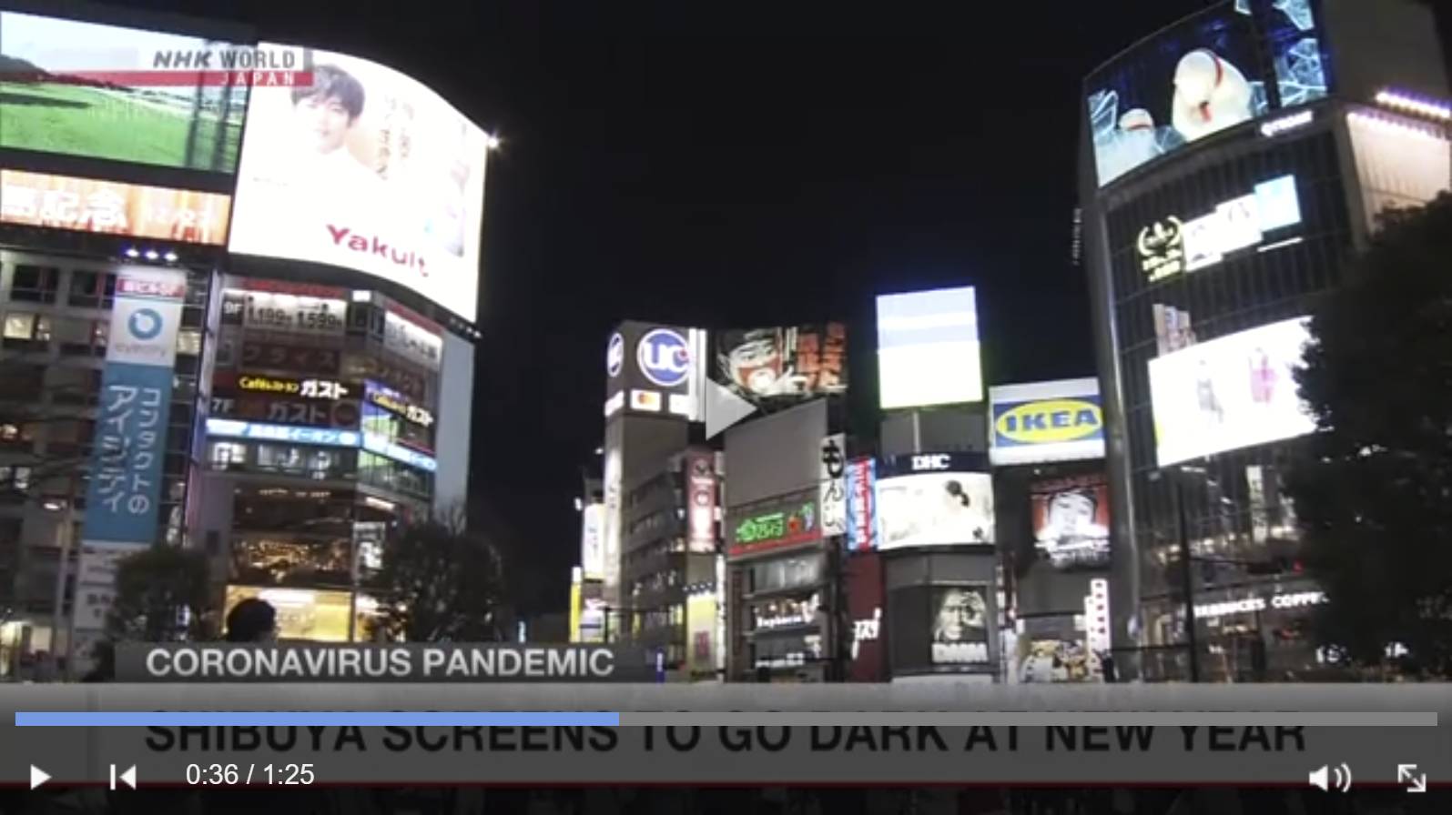 Цитата из видео «Shibuya screens to go dark at New Year» канала NHK